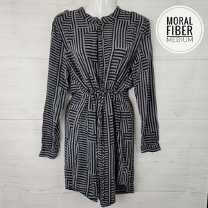 Medium Moral Fiber Black White Stripe Drawstring Dress